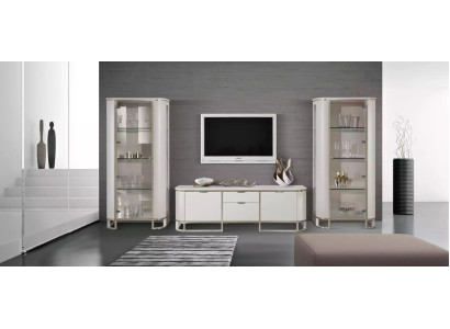 Wohnwand Set 3tlg. Wohnzimmer 2x Vitrine TV-Ständer Klassische Garnitur
